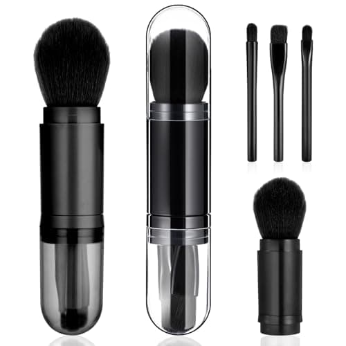Image of 4 in 1 Travel Makeup Brushes Set, Portable Retractable Travel Makeup Brushes, Foundation, Blush Powder, Eye Shadow, Concealer Brush for Women Makeup Brush Cruelty-Free Black