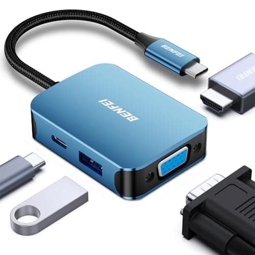 Image of BENFEI USB C HUB, USB Type-C to HDMI VGA Adapter, USB C to USB Adapter, USB Type-C Power Delivery, Compatible for MacBook Pro 2021/2020/2019,Surface Book 2, Dell XPS 13/15, Pixelbook and More