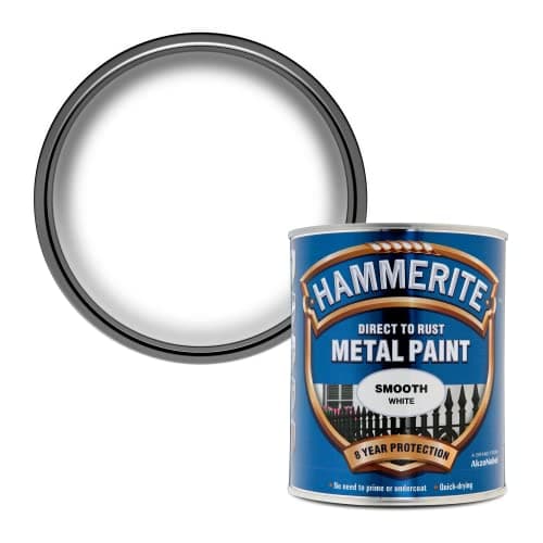 Image of Hammerite Smooth Metal Paint, White, 750 ml (Pack of 1)