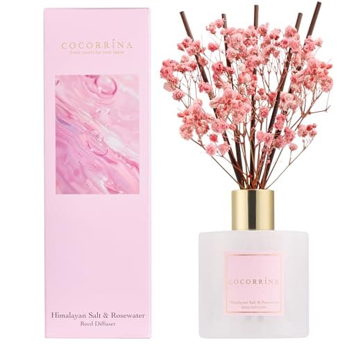 Image of COCORRÍNA Reed Diffuser Set, 200ml Himalayan Salt & Rosewater Scented Diffuser with Sticks Home Fragrance for Bedroom Bathroom Living Room, Home & Office Decor