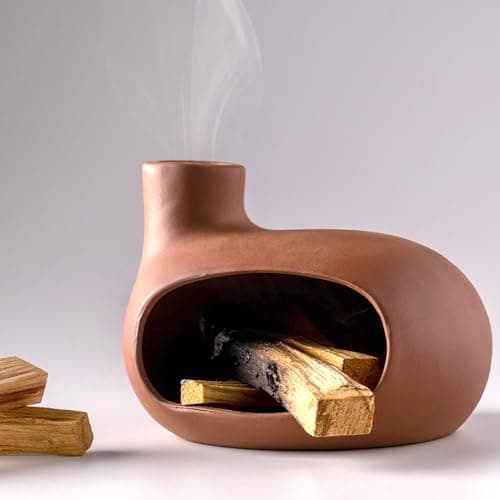 Image of MOUGIGI Terracotta Palo Santo Holder - Modern Chiminea Incense Burner for Yoga, Meditation, and Energy Cleansing - Wood Sticks Dish, Sage Ash Catcher, Smudge Bowl, Cone Burner - Unique Meditation Gift