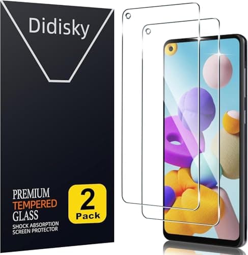 Image of Didisky Tempered Glass Screen Protectors for Samsung Galaxy A21s, [ 2 Pack ] Anti-Scratch, 9H Hardness,Bubble-Free, HD Clarity, Anti Scratch, Easy to install