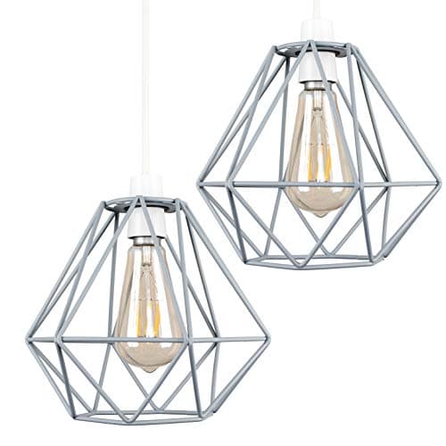 Image of MiniSun | Retro Style Grey Metal Basket Cage Ceiling Pendant Light Shades | Pendant Lights, Home Décor & Improvement Essential | Set of 2 | 235mm Shade Width