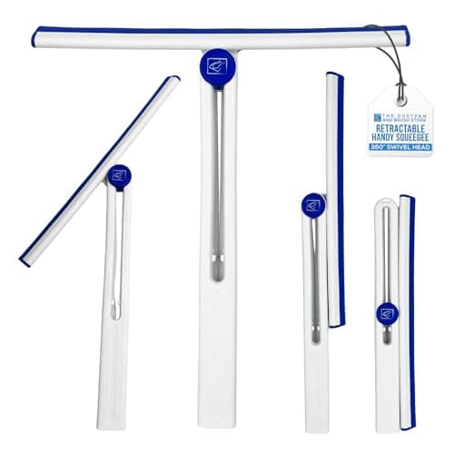 Image of Compact Folding Shower Squeegee With 360 Degree Swivel Head - Collapsible Window Cleaner - Perfect for Storing in Car or Cleaning Glass, Shower Screens, Mirrors, Kitchen Surfaces etc
