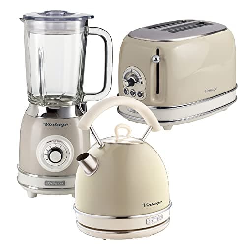 Image of Ariete ARPK25 Retro Style Dome Kettle, 2 Slice Toaster & Jug Blender Set, Vintage Design, Cream