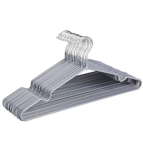Image of 20 Pack Non Slip Rubber Coated Metal Hangers, Heavy Duty Space Saving Organiser Clothes Hangers for Wardrobe Coat Rack Rail Thin hanger (20, Grey)