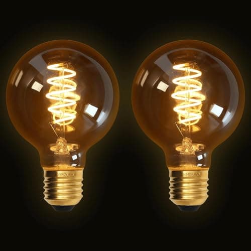 Image of Terafeels 2 Pack E27 Vintage LED Light Bulbs, G80, 4W, 220-240V, Spiral Filament, 2200K Warm Yellow Glow, Amber Glass, Edison Screw in Light Bulb