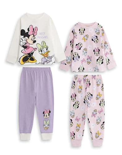 Image of Disney Minnie Mouse & Daisy Duck Girls Pink & Purple Multi-Pack of 2 Long Sleeve Long Leg Pyjama Set | Friendship Theme Nightwear | Kids Cartoon Sleepwear Merch - 2-3 Years