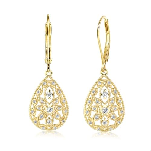 Image of ALEXCRAFT Gold Earrings for Women Hypoallergenic 14k Gold Plated Cubic Zirconia Statement Dangle Earrings Elegant Teardrop Drop Leverback Earring For Women Gifts