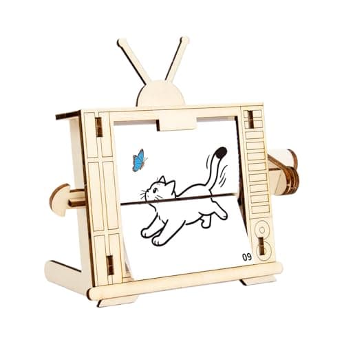 Image of Hand Crank Animation Kit – Wooden Retro TV Builder | STEM Science Toy For Kids, Diy Zoetrope Machine, No Battery Project, Boys Girls 8–12 Gift, Classroom Learning