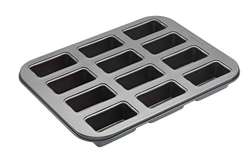 Image of MasterClass Mini Loaf Tin with Loose Bases and PTFE, PFOA and BPA Free Non Stick, 12 Holes Robust 1 mm Carbon Steel, 27 x 35.5cm (10.5 x 14''), Grey