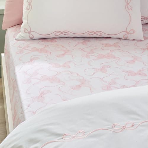 Image of Catherine Lansfield Bow Double Fitted Sheet White/Pink