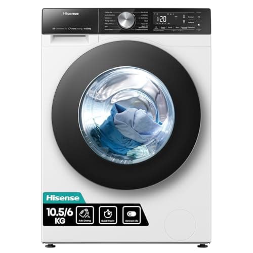 Image of Hisense 5S Series WD5S1045BW 60cm Freestanding 10.5/6 KG Front Load Inverter Washer Dryer with Auto Dose WiFi Enabled Steam Wash - 19 Programs 1400 RPM White Energy Rating A/D