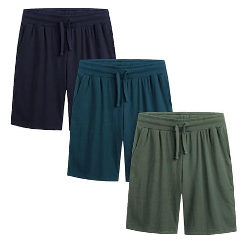 Image of The Essentials Wardrobe 3PK Mens Lounge Shorts - Blue/Khaki - Large