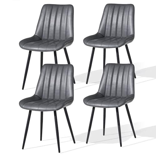 Image of CLIPOP Dining Chairs Set of 4 Faux Leather, Kitchen Chairs with Curved Backs and Metal Legs, Padded Seat Reception Occasional Chair for Dining Room, Grey