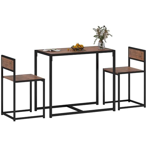 Image of HOMCOM Dining Table and Chairs Set 2, Dining Room Sets, Rectangular Space Saving Table and 2 Chairs for Compact Kitchens, Steel Frame, Natural