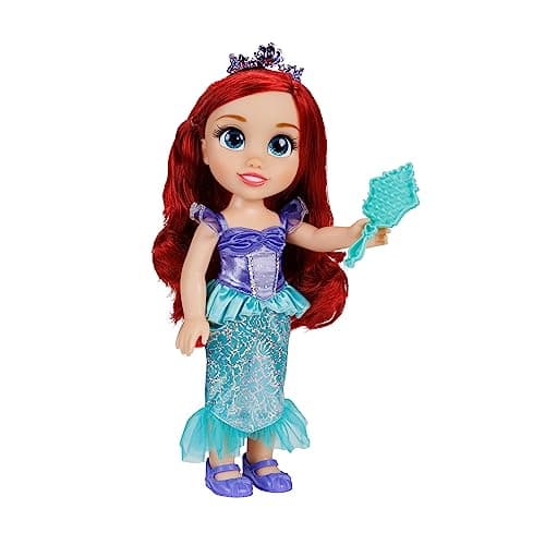 Image of Disney Princess Ariel Doll, 14” / 35cm Tall Doll with Royal Reflection Eyes Includes Shimmery Platinum Holofoil Printed Removable Dress, Shoes, Tiara and Brush, Perfect for Girls Ages 3+