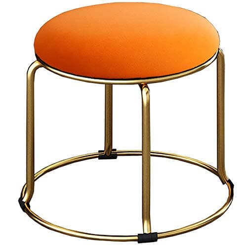 Image of Modern Velvet Upholstered Footstool - Stylish Low Stool for Dressing Table Coffee Table Living Room & Bedroom - Versatile Shoe Stool (29x29x33cm Orange)