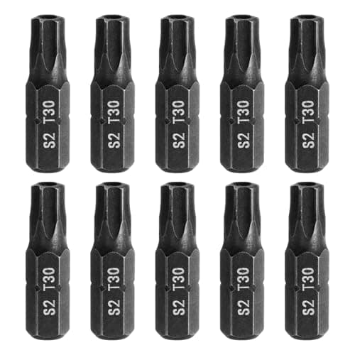 Image of sourcing map 10pcs T30 Torx Screwdriver Bit 1/4" Hex Shank 25mm/1" Length S2 Steel Star 6 Point Head Hex Security Screw Driver Bits with Hole for Impact Electric Screw Driver Power Tools, Black