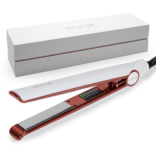 Image of Corioliss C1 Hair Straightener for Women | Professional Titanium Plates | Ionic Flat Iron | Temperature Control 120°C to 235°C | Straightening and Waves | Travel Case | UK Plug | White Copper
