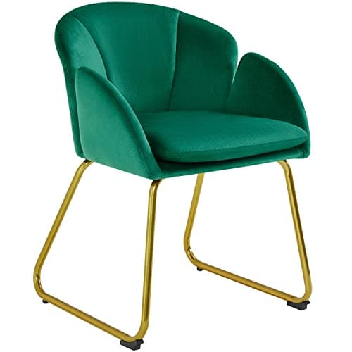 Image of Yaheetech Velvet Tub Chair Vanity Chair, Modern Accent Armchair with Golden Mental Legs for Living Room/Bedroom/Makeup, Green