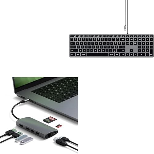 Image of Satechi 8 in 1 USB C Hub and Slim W3 Wired Keyboard (US QWERTY Layout with No £ Sign) Bundle
