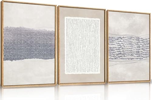 Image of TOARTi Blue White Abstract Neutral Framed Canvas Wall Art Set,Minimalist Boho Lines Wall Decor,Modern Neutral Art Print,Mid Century Blue Artwork for Living Room,Bedroom,Office 12x16inchx3pcs
