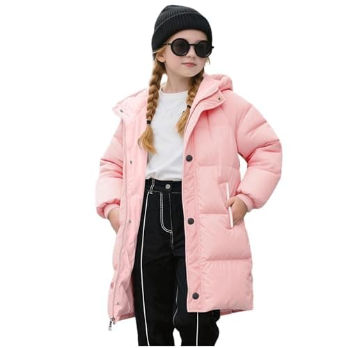 Image of NSICBMNO Girls Puffer Jacket Long Winter Coats Kids Padded Coat - Hooded, Warm, Lightweight, Quilted, Padded, Down, Zip Up, Long Sleeve, Thick, Thermal, Overcoat, School Coats For 6-7 Years