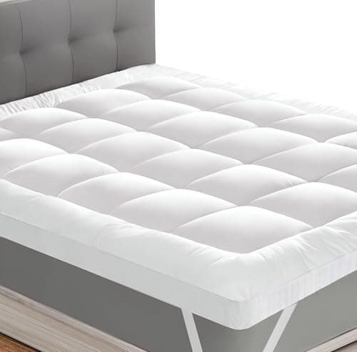 Image of Double Mattress Topper Thick 4 Inches Soft Fluffy Extra Thick Mattress Topper Double Bed 10Cm Thick with Strong Corner Straps For Luxury & Comfort Hypoallergenic Bed Topper Double - 137x190cm