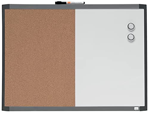 Image of Nobo Small Magnetic Whiteboard and Cork Notice Board Combo, Assorted Two Tone Trim, Dry Wipe, Wall Mountable, Integrated Pen Clip, Home and Office, 585 x 430 mm, 1903784