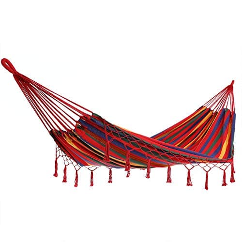 Image of DETEX® Hammock for up to 2 People | XXL 320x150cm Durable Boho Style Outdoor Garden Camping Travel Hammock | Breathable Macramé Double Hanging Bed | 300 kg load capacity | Red