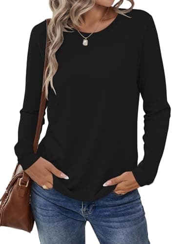 Image of Cuptacc Long Sleeve Tops Women UK Regular Fit Plain Basic Round Neck Ladies Jumper Soft Breathable Loose Lounge Sweatshirt Plus Size Black S