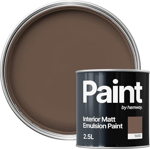 Image of Hemway Mocha Brown Paint 2.5 L, Indoor Matt Finish, One Coat, Wall Paint, Acrylic & Water-Based Emulsion, Quick Dry & High Coverage for the Kitchen, Bathroom & Bedroom Walls & Ceiling