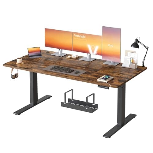 Image of VASAGLE Electric Standing Desk, 160 x 80 cm, USB C Port, Cable Tray, Height Adjustable Desk, Sedentary Reminder, 3 Memory Heights, for Home Office, Rustic Brown LSD146KD03