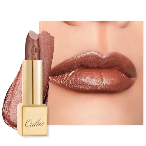 Image of OULAC Brown Metallic Shine Lipstick - Glitter Long lasting Lipsticks, Shimmer, Lightweight Soft Hydrating, Moisturizing for Lips, Vegan & Cruelty-Free, Full Coverage Lip Color, 4.3 g/0.15, Me Time