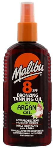Image of Malibu Sun SPF 8 Bronzing Tanning Oil Spray With Argan Oil, Low Protection, Water Resistant, 200ml