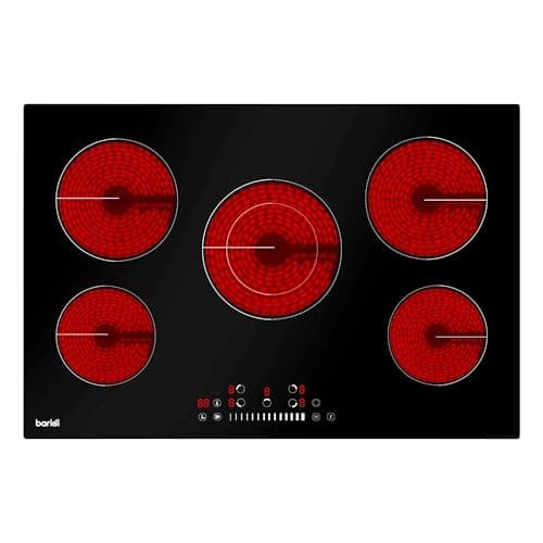 Image of Baridi 77cm Built-In Ceramic Hob with 5 Cooking Zones, Slider Touch Controls, Timer, Heat Indicator & Child Safety Lock, 8200W Hardwired, Black Glass - DH175