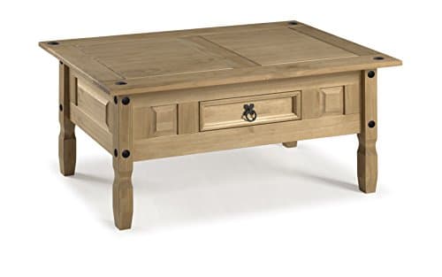 Image of Mercers Furniture Corona Solid Wood Pine Coffee Table Light Fiesta Wax Wooden Rectangular With Drawer Living Room Side Unit Lounge Mexican Style 45cm High 95cm Wide 50cm Deep