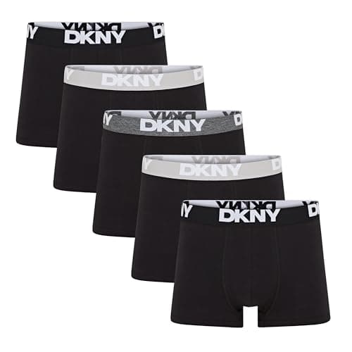 Image of DKNY Portland Mens Boxers Shorts Multipack | Pack Of 5 Cotton Boxers For Men | Soft Breathable Trunks, Premium Cotton Fabric | Mens Underwear Trunks | Ideal Gifts For Him, Black, XL