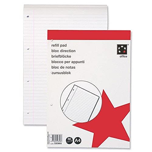 Image of 5 Star Refill Pad FSC Feint Headbound Ruled with Margin 70gsm 4-Hole Punched 80 Sheets A4 [Pack of 10]