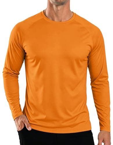 Image of SMENG Mens Tops Dry Fit Long Sleeve Quick Dry Gym Tee Shirts Outdoor Hiking Walking T-Shirts for Men UK Orange XL