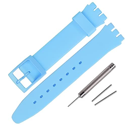 Image of Rihahisy 16mm Ultra-thin Silicone Rubber Watch Strap/Watch Band Replacement for Swatch (Light Blue)