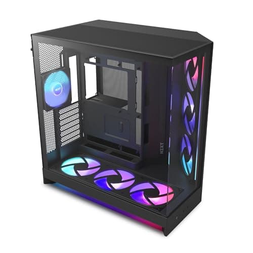 Image of NZXT H9 Flow RGB+ (2025) – Large Dual-Chamber ATX Mid-Tower Airflow PC Case – Includes 7 RGB Fans (6 x 140mm, 1 x 120mm) & Control Hub – 420mm Radiator Support – Back-Connect Ready – Black
