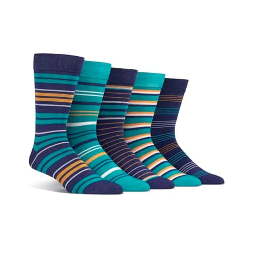 Image of Spairs Men's Bamboo Socks, Striped, Bright & Colourful Designs, Soft, Breathable, Comfortable, Crew Length, Value Multipack of 5 Pairs, Size 7-11 Navy/Teal