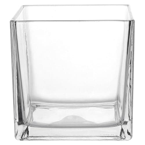 Image of Garneck Square Glass Vases, Clear Cube Vase Small Glass Container Plant Terrarium Candle Holder for Wedding Centerpiece Home Decoration 10x10cm