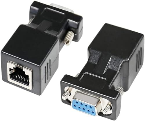 Image of DTech RS232 DB9 to RJ45 Serial Adapter DB-9 Female/Male to RJ-45 Female Ethernet Converter (2 Pack)