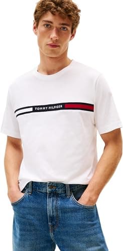 Image of Tommy Hilfiger Men's Short Sleeve Round Neck T-Shirt, White (White), M