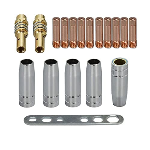Image of RIVERWELD MIG MAG Contact Tips 0.6mm M6 140.0008 & Tips Holder Diffuser 002.0078 Shroud Conical Gas Nozzle 145.0075 Torch Neck 002.0009 for MB15 15AK Welding Torch 18pcs