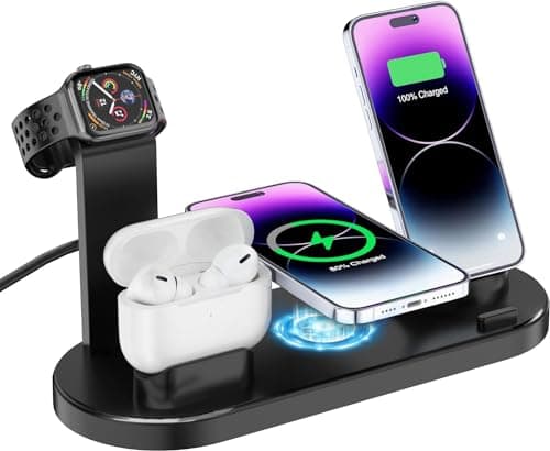 Image of 4 in 1 Wireless Charger for iPhone, Fast Charging Station Charger for Magsafe for iPhone 15/14/13 /Pro/Pro Max/12/11/X/Xr/XS/8, for AirPods, Apple Watch, Samsung, Google Pixel (Black)