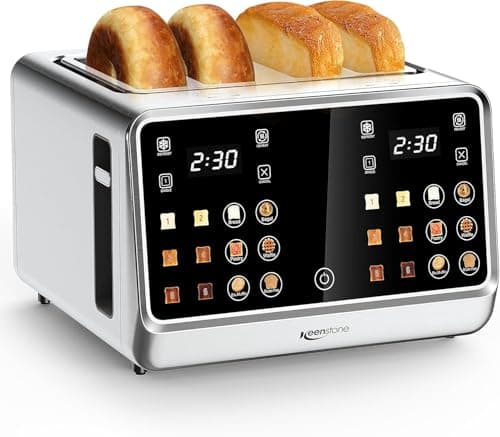 Image of Keenstone Toaster 4 Slice, Digital Smart Toaster with TouchScreen, Dual Control Panel, Single Slot Toasting, Timer, Reheat & Defrost for Bagels, Bread, Waffles, Stainless Steel (Silver, 4)